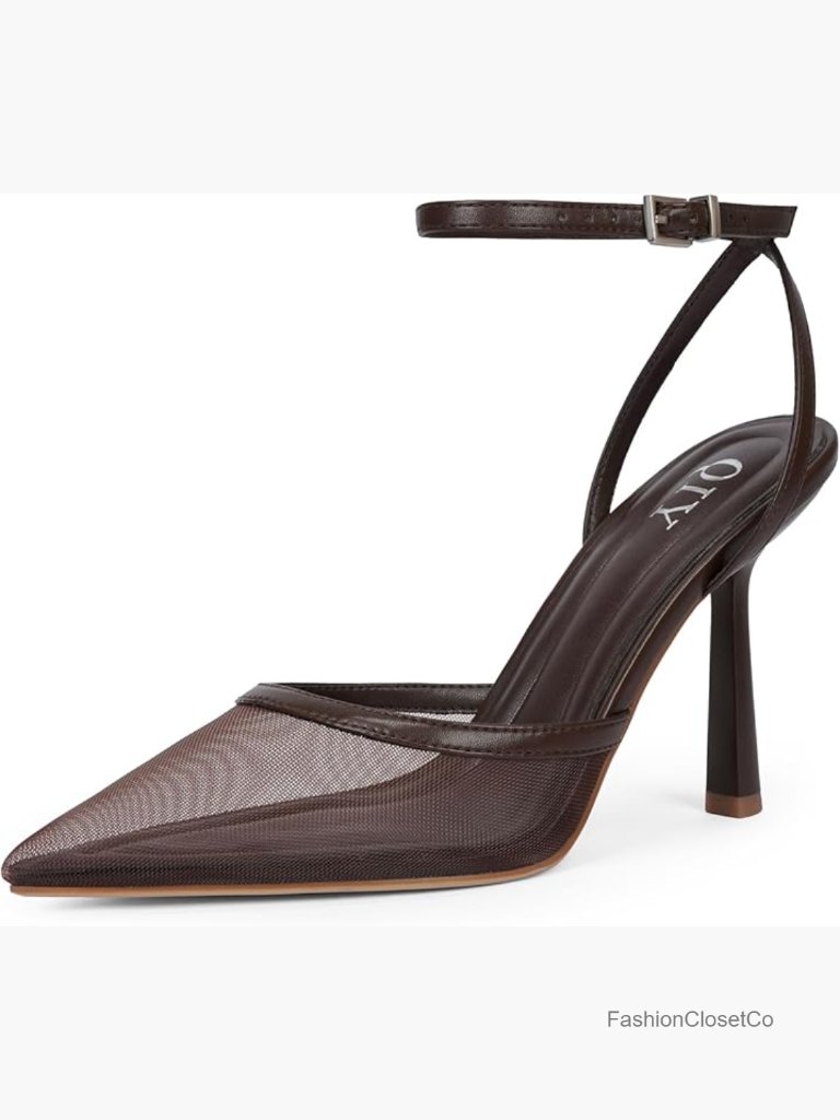 Closed Toe Pointed Toe Stiletto Heels Mesh Ankle Strap Pumps Wedding Dress Shoes